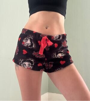 Betty Boop Fuzzy Pajama Shorts Back Red Leopard Size Medium Y2k Loungewear